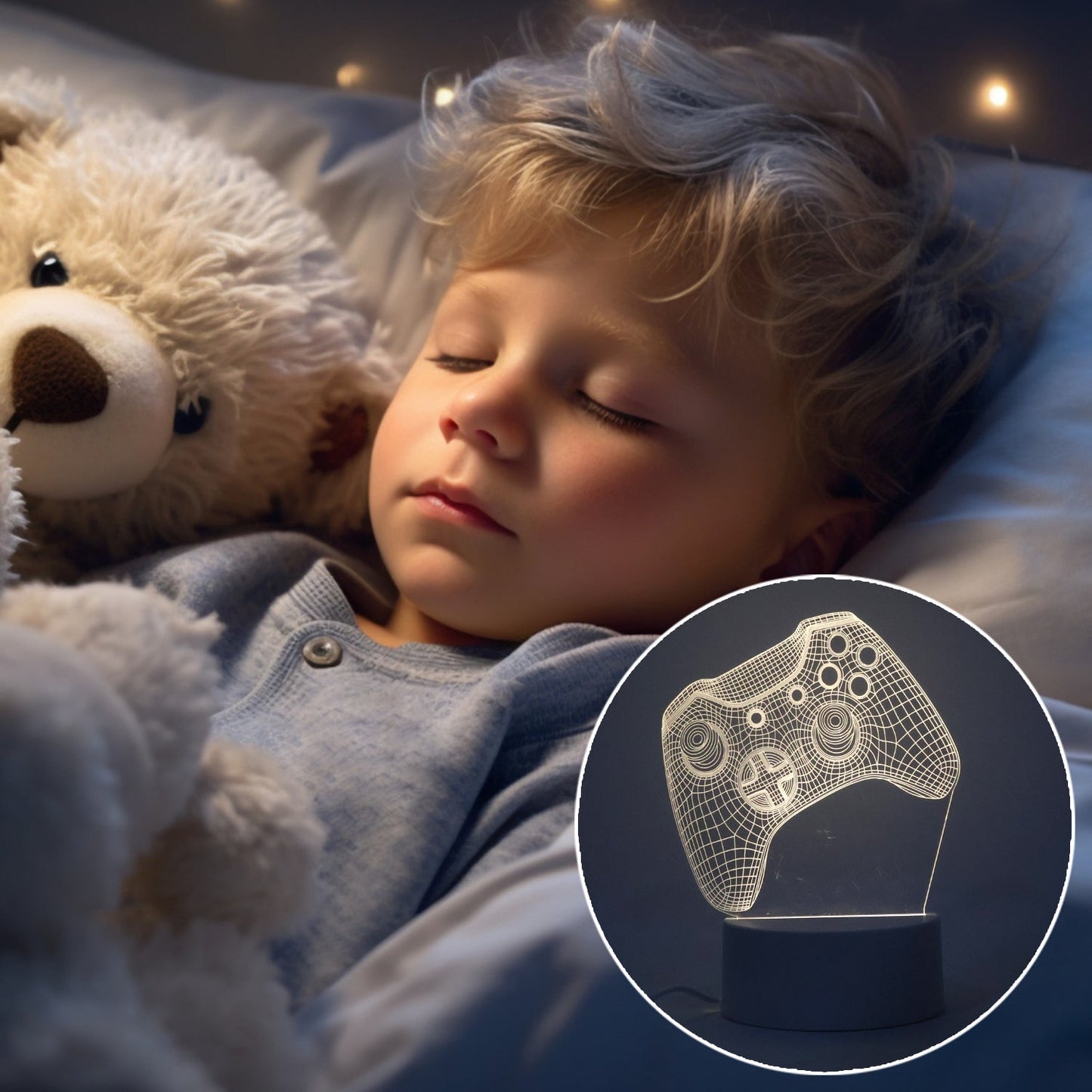 3D Illusion LED Night Lamp with Gaming Controller Design