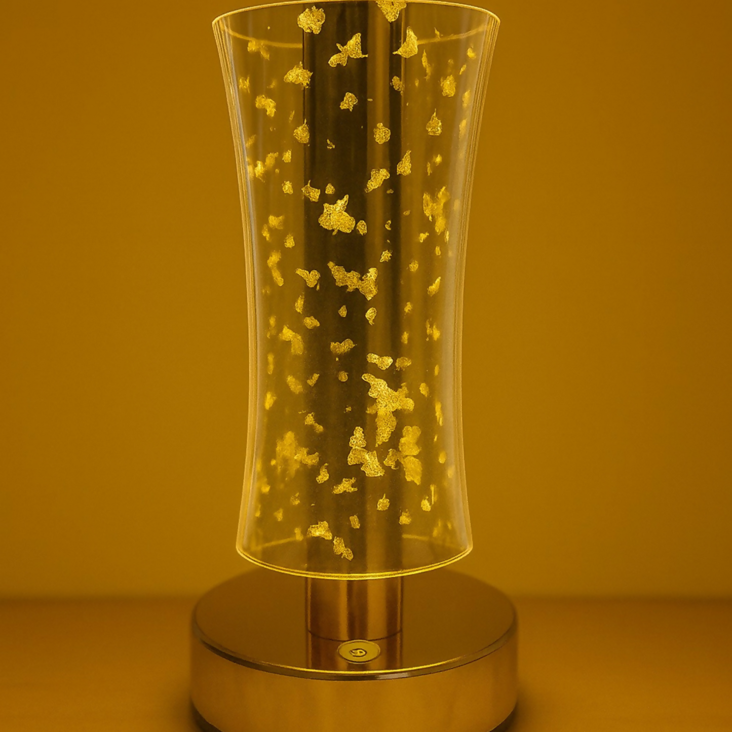 3D Illusion Golden Flakes LED Vase Shape Table Lamp with Touch Control – Warm Golden Glow Acrylic Night Light for Bedroom, Living Room, Office & Modern Home Décor Gift